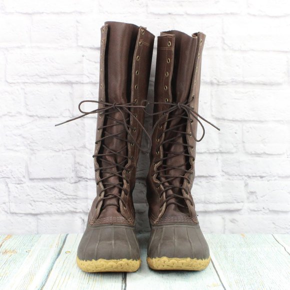 LL Bean Brown Leather Lace Up Tall Hunting Duck Boots Size 11 Medium - Picture 4 of 9